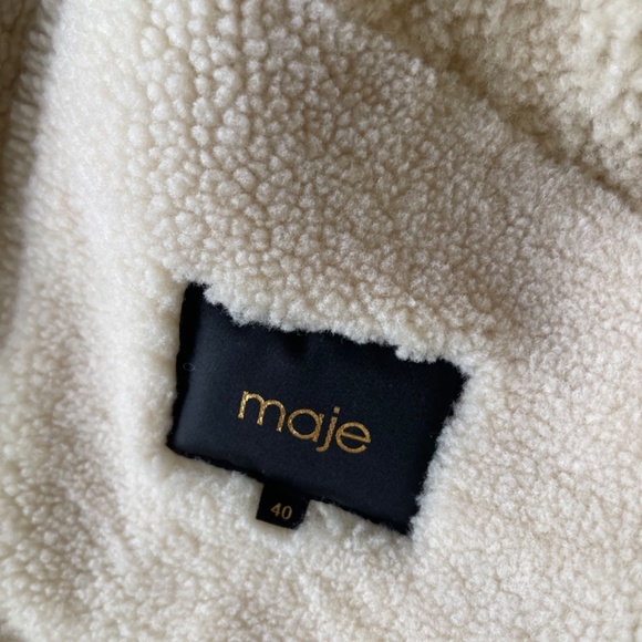 Maje Paris shearling tan jacket / coat embroidered - Picture 3 of 4